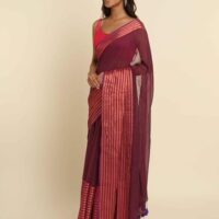 Suta Magenta Striped Zari Saree - Image 2