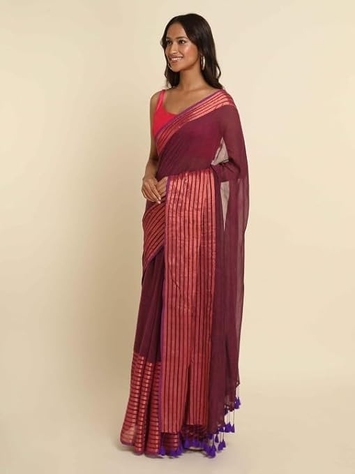 Suta Magenta Striped Zari Saree