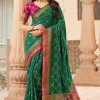 KARAGIRI Womens South Silk Green Saree With Blouse Piece - Image 3