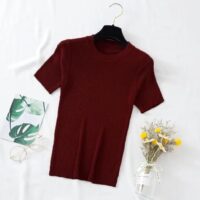 Istyle Can Plain Round Neck Rib Knit Regular Top for Women - Image 2