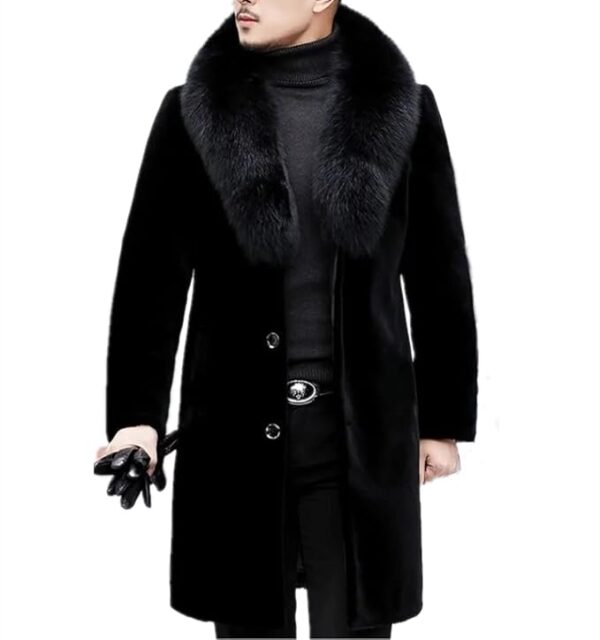 YJKIS Men Long Faux Fur Coat Fluffy Fur Collar Luxury Outerwear Winter Thicken Warm Overcoat Soft Jacket