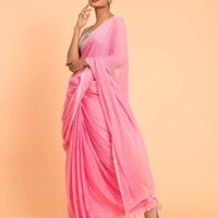 Suta Women's Plain Pure Cotton Saree Without Blouse| Pink Saree| Pink Cotton Saree Saree - Image 4