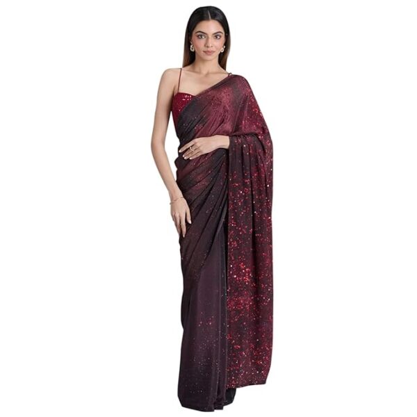 Navyasa by liva chiffon Crystal Frost celestial meadows Maroon Saree