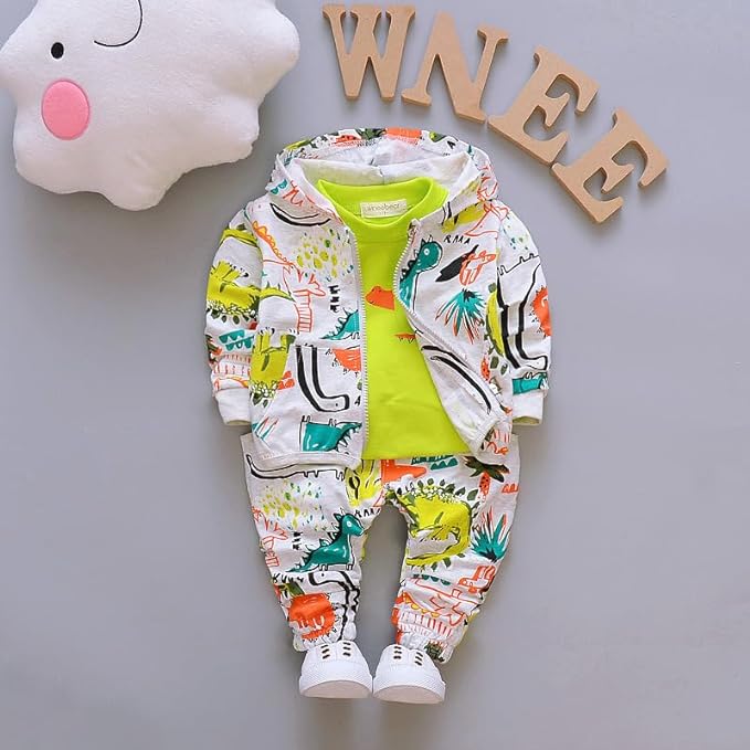 Googogaaga Boy’s Cotton Printed Hoodie Sweatshirt with Joggers in White Baby Boys Clothing Set