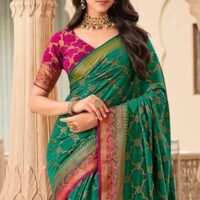 KARAGIRI Womens South Silk Green Saree With Blouse Piece - Image 4