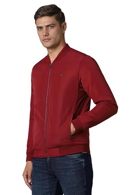 Louis Philippe Men Casual Maroon Solid Jackets