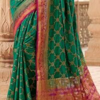 KARAGIRI Womens South Silk Green Saree With Blouse Piece - Image 5