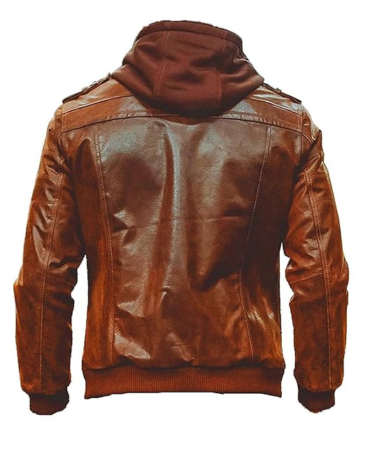 Luis Leather Men’s Tan Lambskin Leather Zipper Front Hoodie Jacket Leather Jacket Detachable Hood