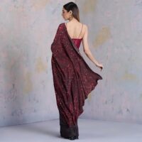 Navyasa by liva chiffon Crystal Frost celestial meadows Maroon Saree - Image 4