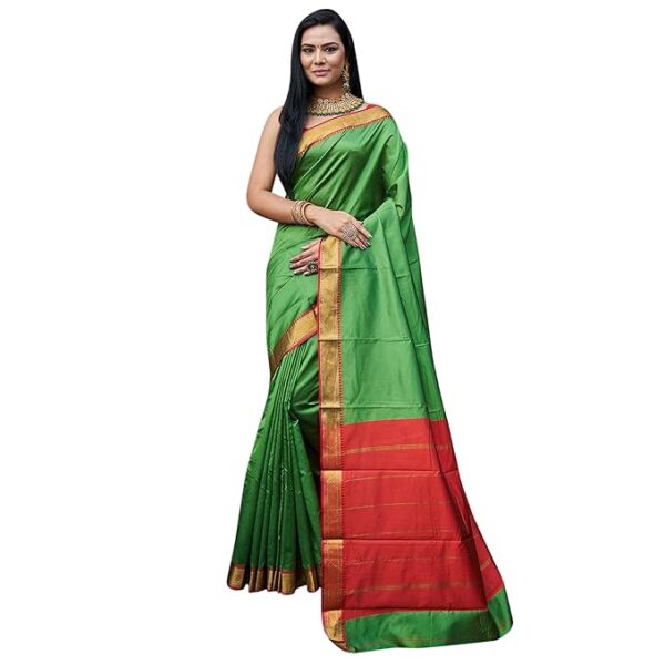 KARAGIRI Womens Silk Pista Saree With Blouse Piece