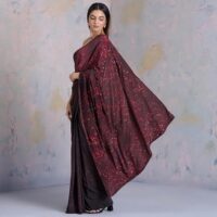 Navyasa by liva chiffon Crystal Frost celestial meadows Maroon Saree - Image 3