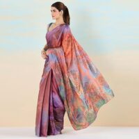 Navyasa orange liva satin lite foil saree - Image 3