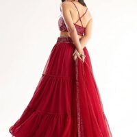 Zeel Clothing Women's Georgette Semi-Stitched Lehenga Choli Red Wedding Bridal Free Size - Image 2