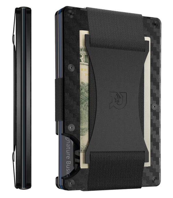 The Ridge Wallet Authentic | Minimalist Titanium Metal RFID Blocking Wallet with Cash Strap | Wallet for Men | RFID Minimalist Wallet, Slim Wallet, Carbon Fiber,