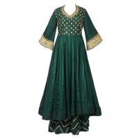 Padmanabhan Women's Chiffon Stripe with Gota Hand Embroidered Kurta Palazzo Set (11321500, Green, 38) - Image 3