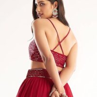 Zeel Clothing Women's Georgette Semi-Stitched Lehenga Choli Red Wedding Bridal Free Size - Image 4