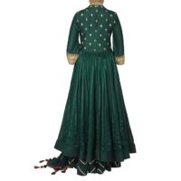 Padmanabhan Women's Chiffon Stripe with Gota Hand Embroidered Kurta Palazzo Set (11321500, Green, 38) - Image 2