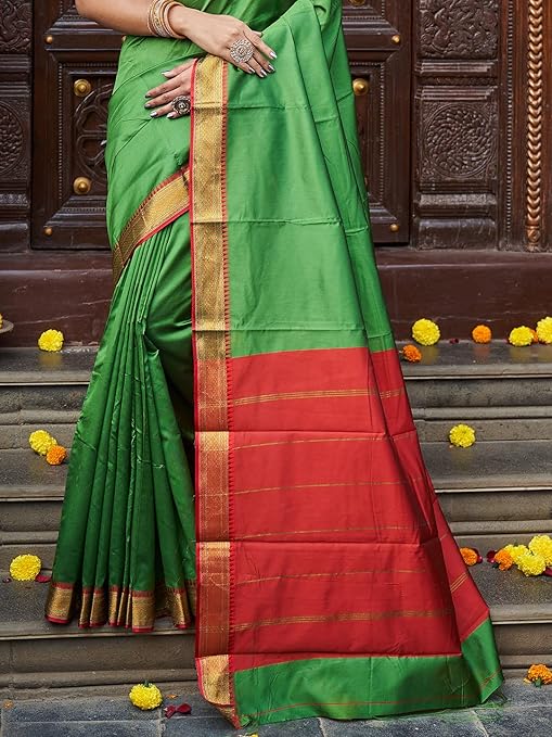 KARAGIRI Womens Silk Pista Saree With Blouse Piece