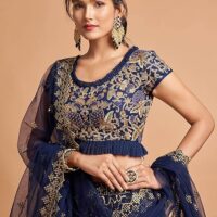 Zeel Clothing Women's Net Embroidered Semi-Stitched New Lehenga Choli with Dupatta (7311-Blue-Wedding-Girlish-Latest-Lehenga; Free Size) - Image 4